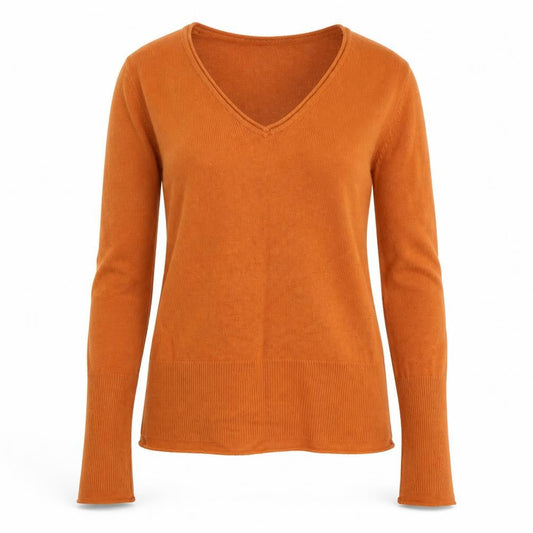 Front view of Marks & Spencer Per Una Brown Wool V-Neck Long Sleeve Polo M