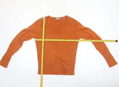 Marks and Spencer Per Una Brown Wool V-Neck Long Sleeve Polo M