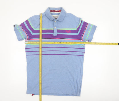 Superdry Men's Blue Striped Cotton Polo Shirt Size XL Classic Fit