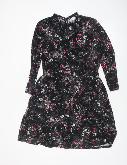 Warehouse Women’s Black Floral Long Sleeve A-Line Dress Size 14