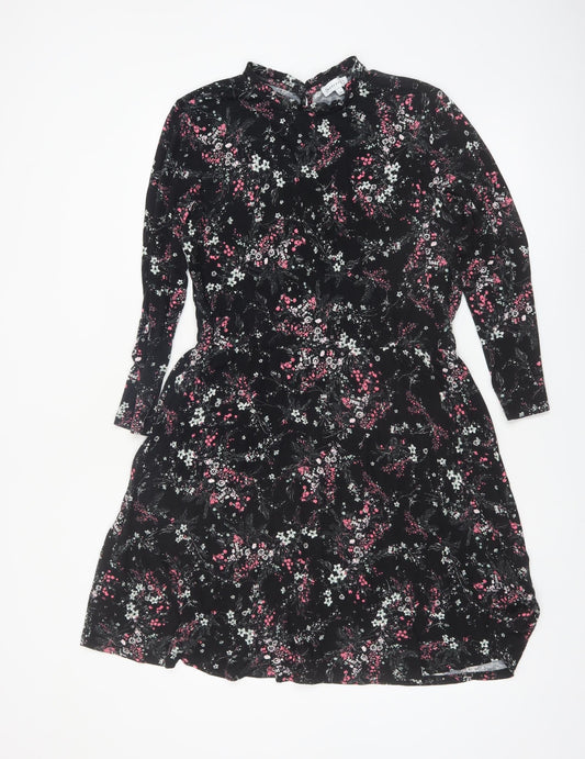 Warehouse Women’s Black Floral Long Sleeve A-Line Dress Size 14