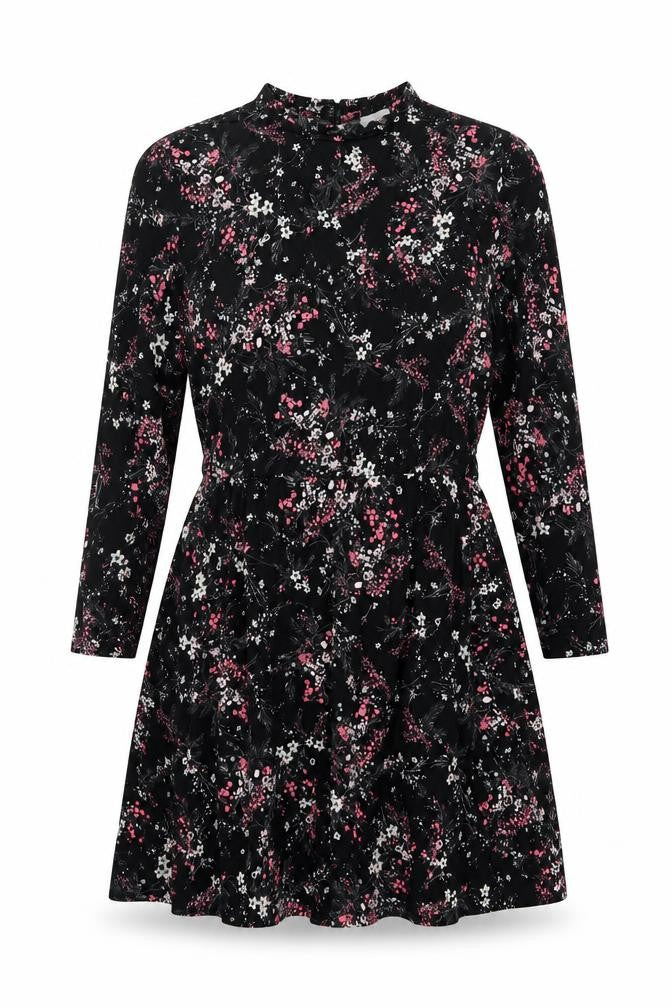 Warehouse Women’s Black Floral Long Sleeve A-Line Dress Size 14