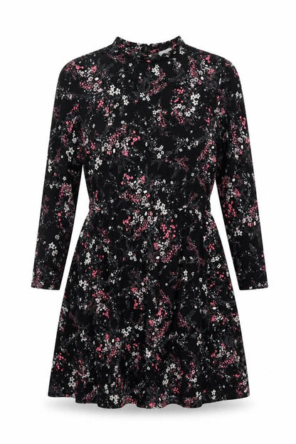 Warehouse Women’s Black Floral Long Sleeve A-Line Dress Size 14