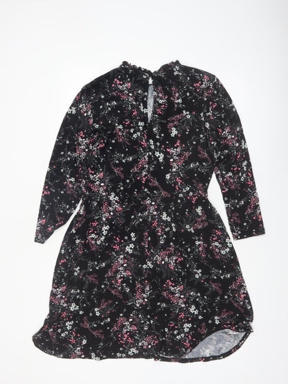 Warehouse Women’s Black Floral Long Sleeve A-Line Dress Size 14