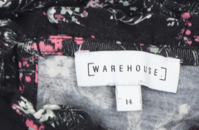 Warehouse Women’s Black Floral Long Sleeve A-Line Dress Size 14
