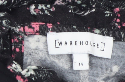 Warehouse Women’s Black Floral Long Sleeve A-Line Dress Size 14