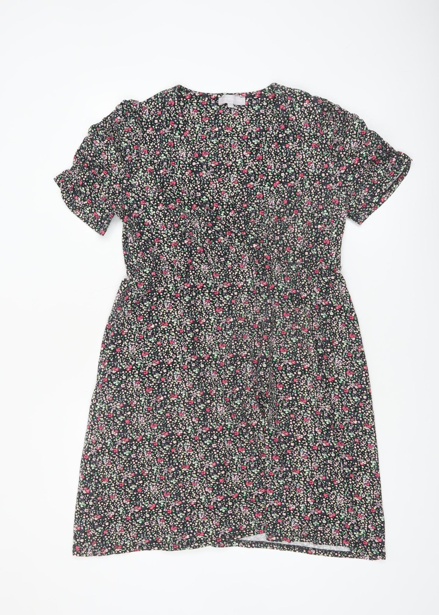 Red Herring Womens Black Floral A-Line Knee Length Dress Size 14