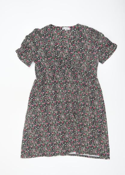 Red Herring Womens Black Floral A-Line Knee Length Dress Size 14