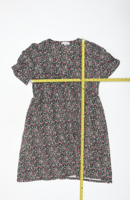 Red Herring Womens Black Floral A-Line Knee Length Dress Size 14