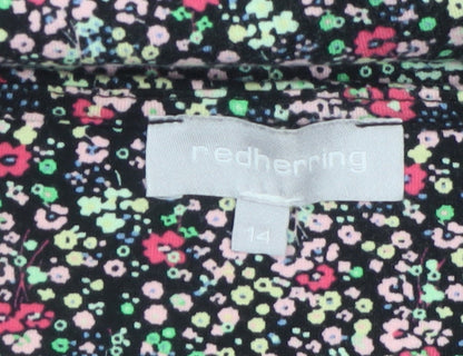 Red Herring Womens Black Floral A-Line Knee Length Dress Size 14