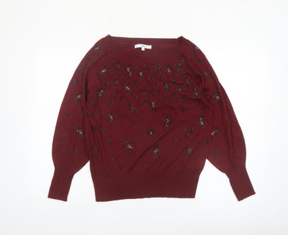NEXT Women’s Red Beaded Animal Print Boat Neck Jumper Size S