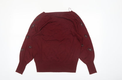 NEXT Women’s Red Beaded Animal Print Boat Neck Jumper Size S
