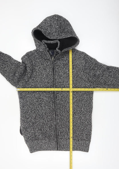 Kensington Eastside Men's Grey Chunky-Knit Full Zip Hooded Jumper L