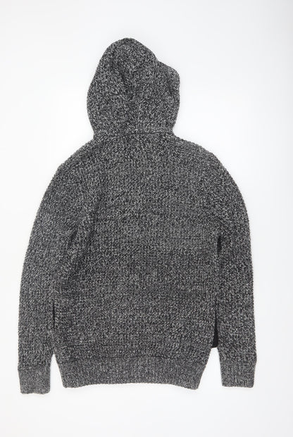 Kensington Eastside Men's Grey Chunky-Knit Full Zip Hooded Jumper L
