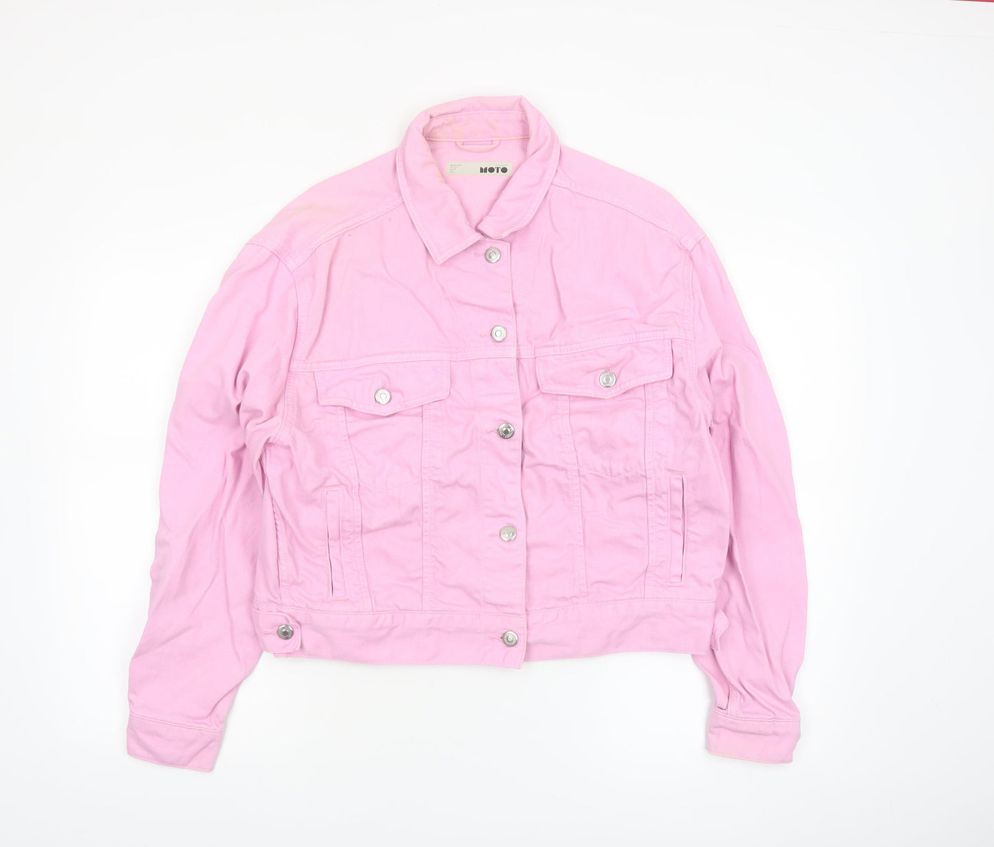 Topshop Moto Pink Cotton Cropped Denim Jacket Womens Size 10