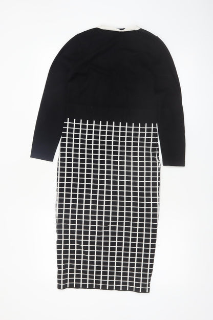 Karen Millen Women's Black Check Knit Bodycon Midi Dress Size S