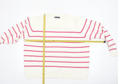 Marks and Spencer Women Ivory Pink Striped Crew Neck Jumper Size 24