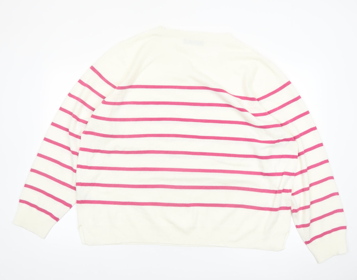 Marks and Spencer Women Ivory Pink Striped Crew Neck Jumper Size 24