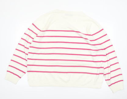 Marks and Spencer Women Ivory Pink Striped Crew Neck Jumper Size 24