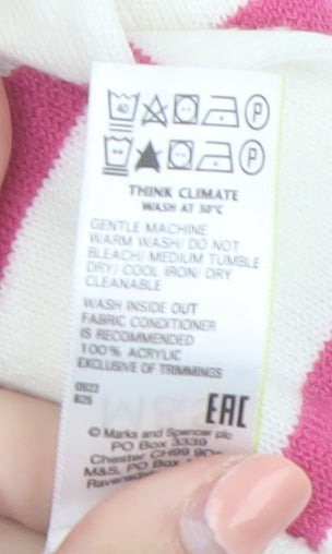 Marks and Spencer Women Ivory Pink Striped Crew Neck Jumper Size 24