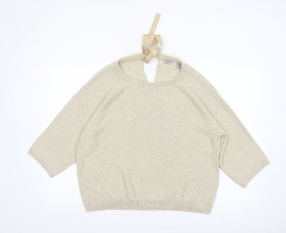 Marella Sport Women’s Beige Sequin Knit 3/4 Sleeve Pullover Jumper L