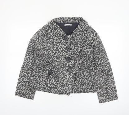 ea Womens Grey Leopard Print Cotton Blend Short Jacket Size 12