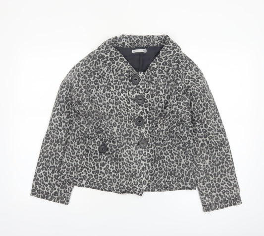 ea Womens Grey Leopard Print Cotton Blend Short Jacket Size 12