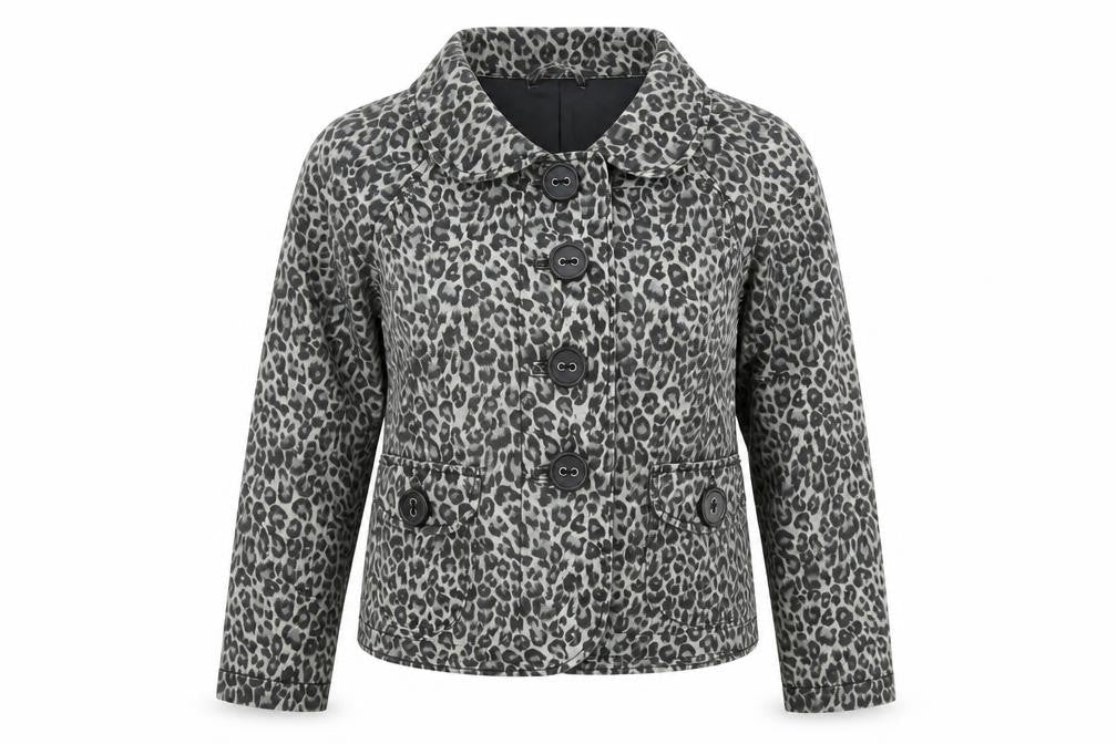 ea Womens Grey Leopard Print Cotton Blend Short Jacket Size 12