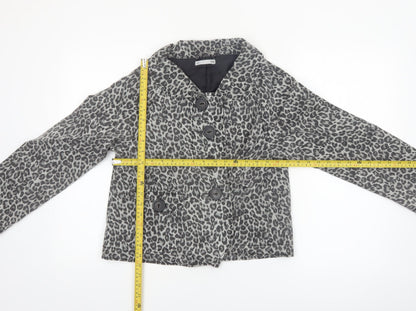 ea Womens Grey Leopard Print Cotton Blend Short Jacket Size 12