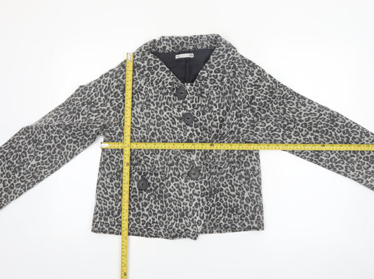 ea Womens Grey Leopard Print Cotton Blend Short Jacket Size 12