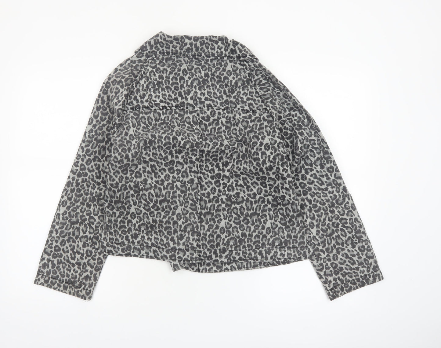 ea Womens Grey Leopard Print Cotton Blend Short Jacket Size 12