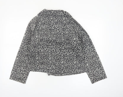 ea Womens Grey Leopard Print Cotton Blend Short Jacket Size 12