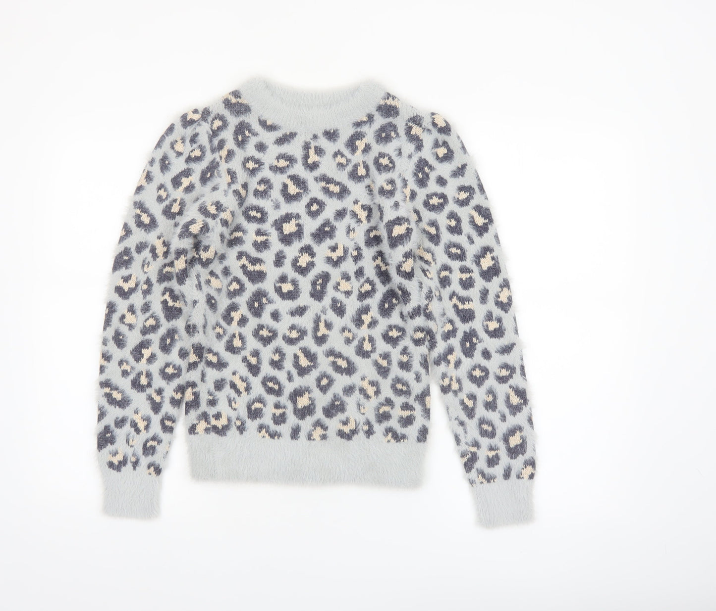 Angel & Rocket Girls Grey Leopard Print Fluffy Pullover Jumper 9-10 Years
