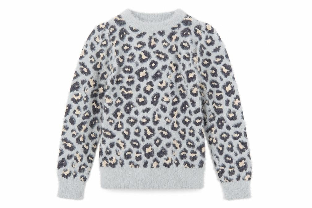Angel & Rocket Girls Grey Leopard Print Fluffy Pullover Jumper 9-10 Years