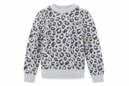 Angel & Rocket Girls Grey Leopard Print Fluffy Pullover Jumper 9-10 Years