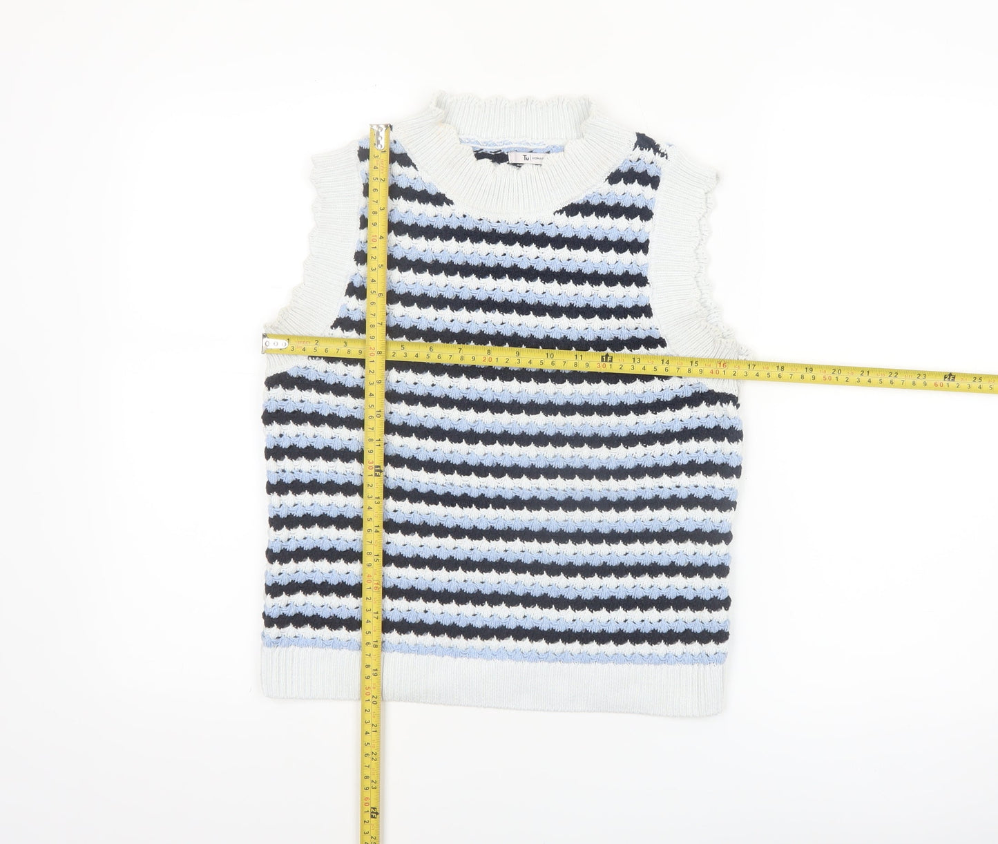 Tu Women’s Multicoloured Striped Knit Sleeveless Mock Neck Vest Size 10