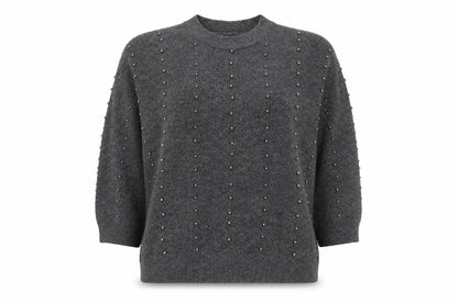 Stradivarius Women Grey Beaded Mock Neck Knit Jumper Size 14