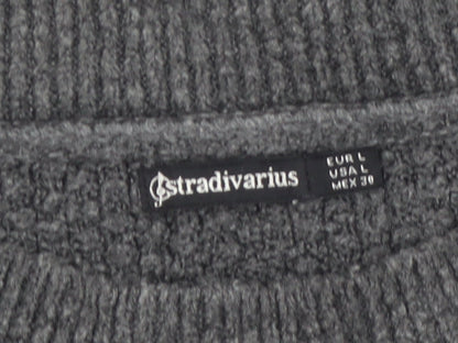 Stradivarius Women Grey Beaded Mock Neck Knit Jumper Size 14