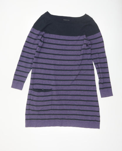 Seasalt Women’s Purple Striped Tunic Jumper Size 12 Cotton Wool Blend
