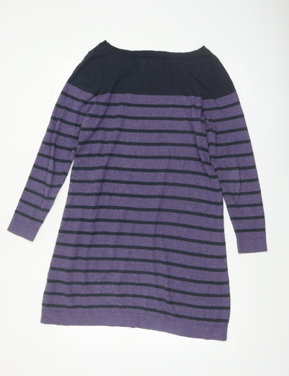 Seasalt Women’s Purple Striped Tunic Jumper Size 12 Cotton Wool Blend
