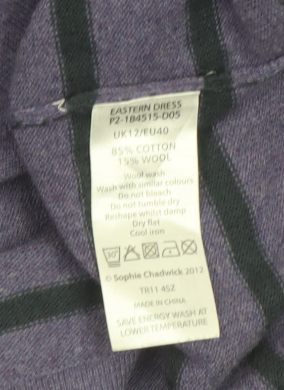 Seasalt Women’s Purple Striped Tunic Jumper Size 12 Cotton Wool Blend