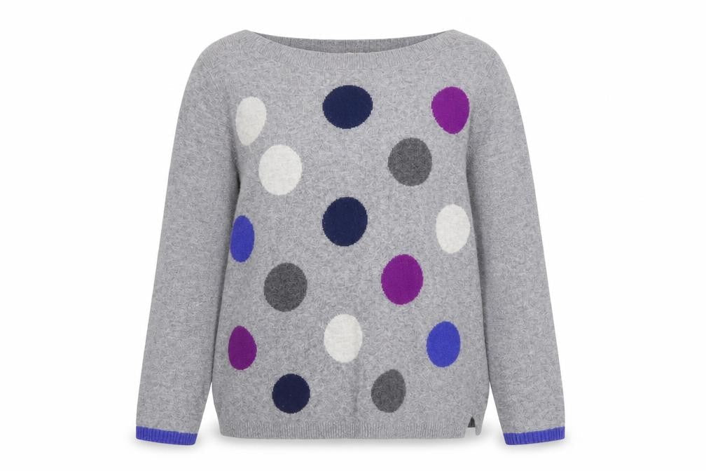 White Stuff Women’s Grey Polka Dot Merino Wool Jumper Size 12