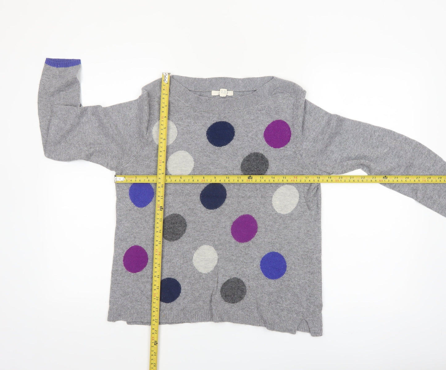 White Stuff Women’s Grey Polka Dot Merino Wool Jumper Size 12