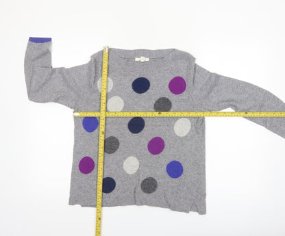White Stuff Women’s Grey Polka Dot Merino Wool Jumper Size 12