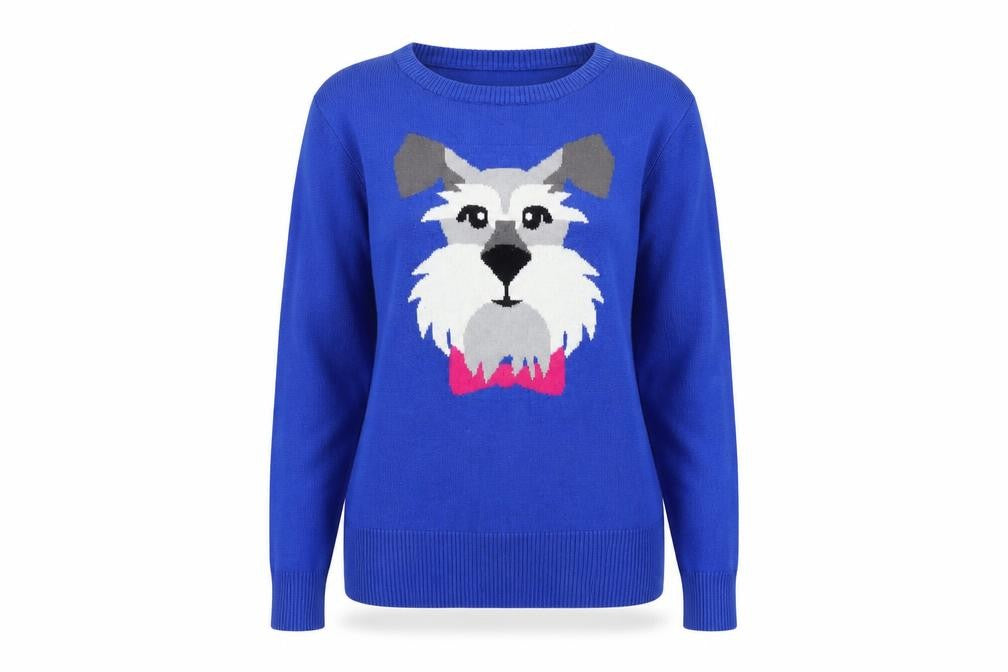 Louche Women’s Blue Dog Knit Jumper Size 10 Cotton Pullover
