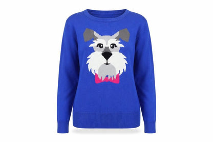 Louche Women’s Blue Dog Knit Jumper Size 10 Cotton Pullover