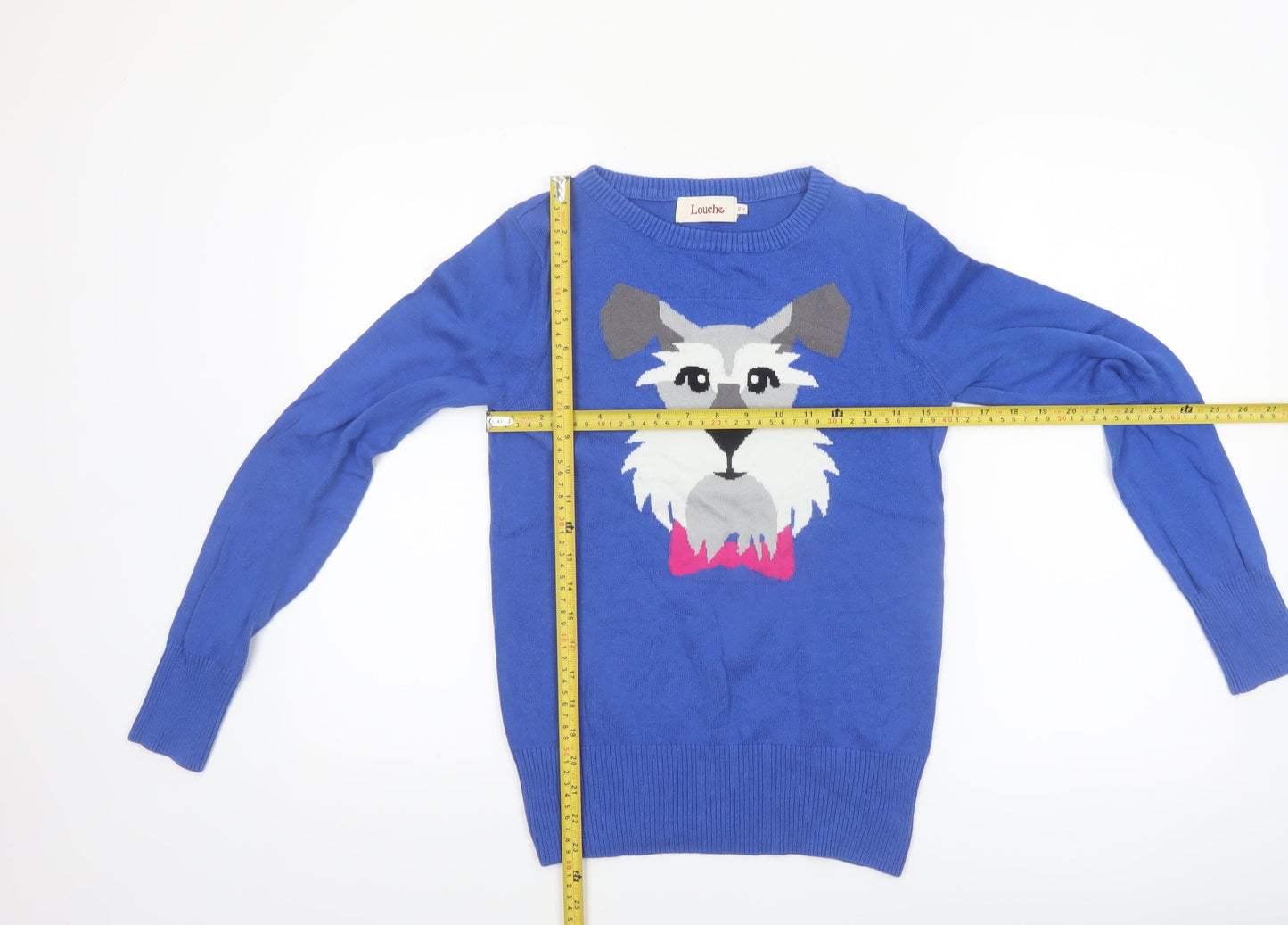 Louche Women’s Blue Dog Knit Jumper Size 10 Cotton Pullover