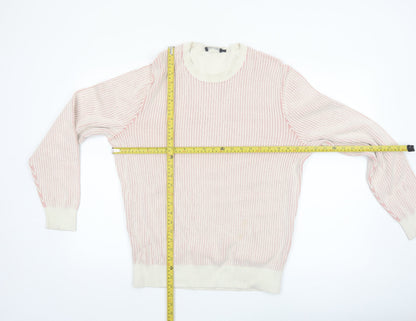 Hackett London Men's Beige Striped Cotton Crew Neck Jumper Size L