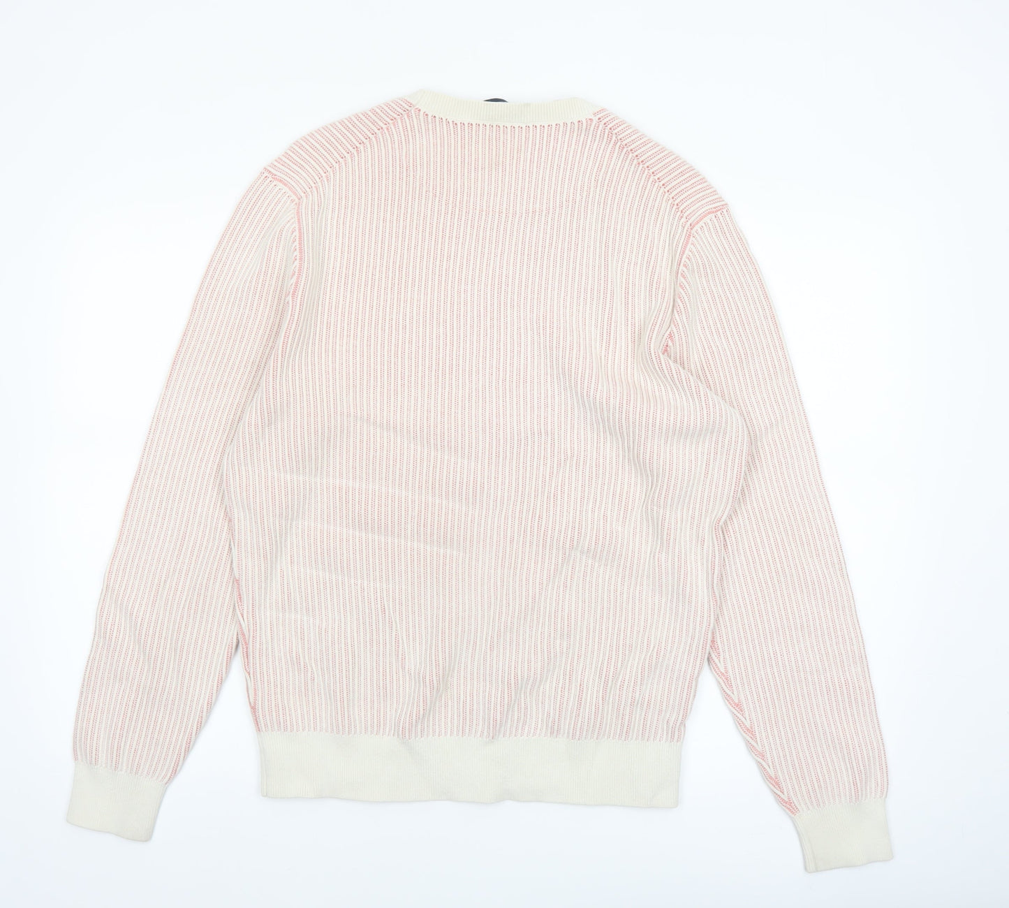 Hackett London Men's Beige Striped Cotton Crew Neck Jumper Size L