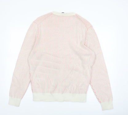 Hackett London Men's Beige Striped Cotton Crew Neck Jumper Size L